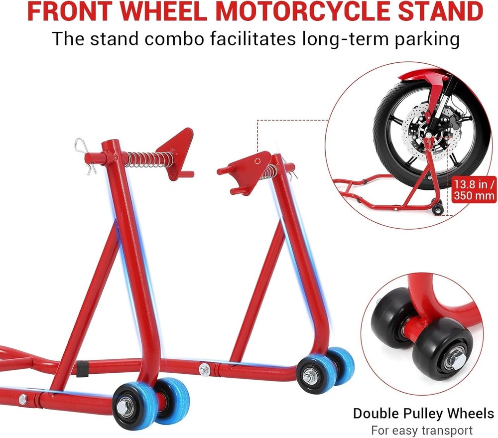850LB Motorcycle Lift Stand Combo, Adjustable Front Fork & U+L Rear Spool Stand