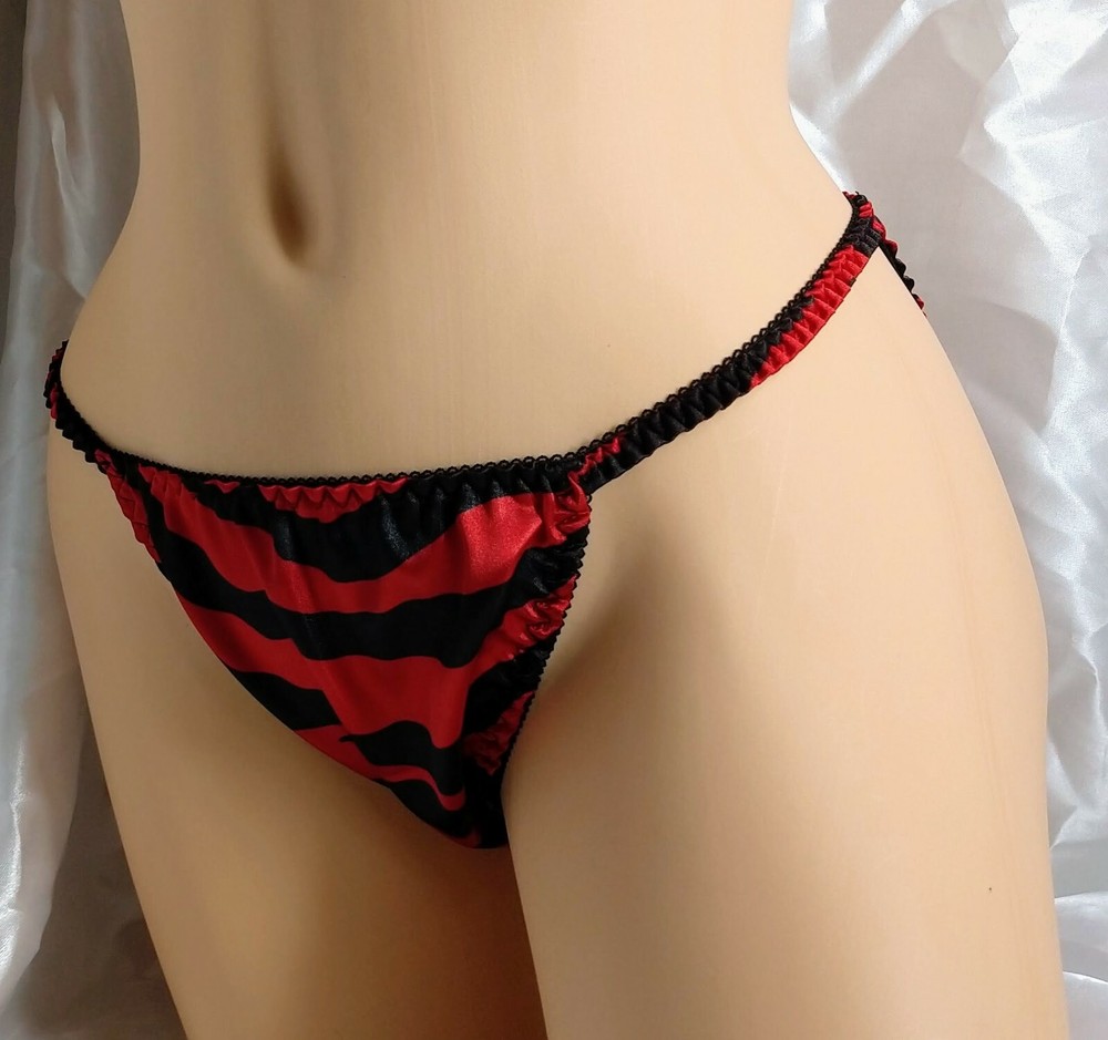 Red Zebra Print Satin String Bikini Panties