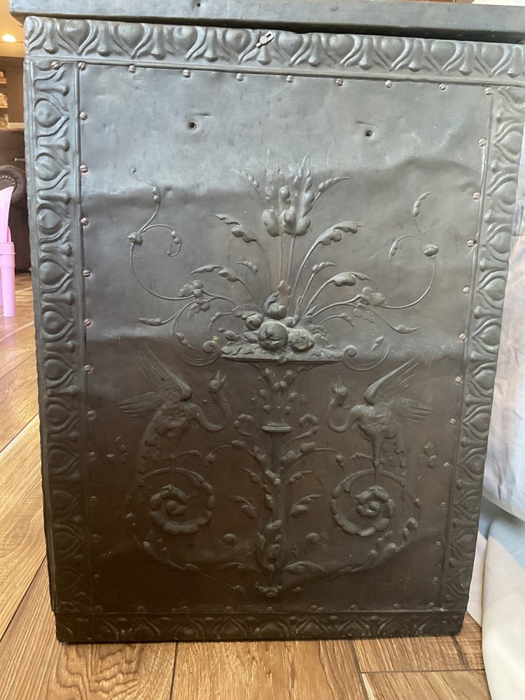 Antique Brass Repoussé Chest Extra Large With Tavern Scenes