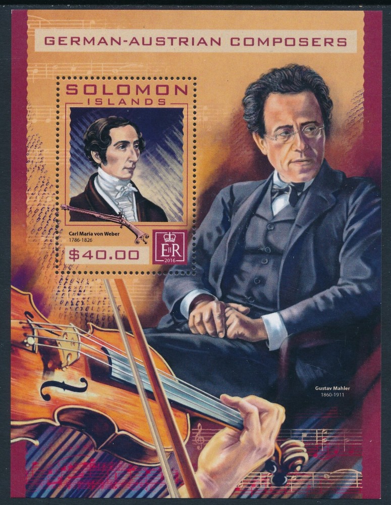 2016 SOLOMON ISLANDS GERMAN-AUSTRIAN COMPOSERS MINI SHEET ($40) FINE MINT MNH