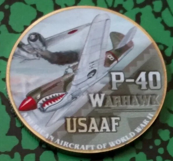 MILITARY P-40 WARHAWK COLORIZED ART ROUND CHALLENGE COIN