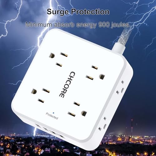 CHCORE 5Ft Braided Surge Protector Power Strip, 8 Outlets, 4 USB (2 USB-C)