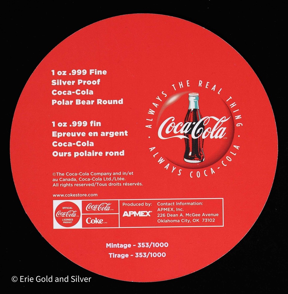 Coca-Cola Christmas Tree Polar Bear 1 oz Silver w/ Tin