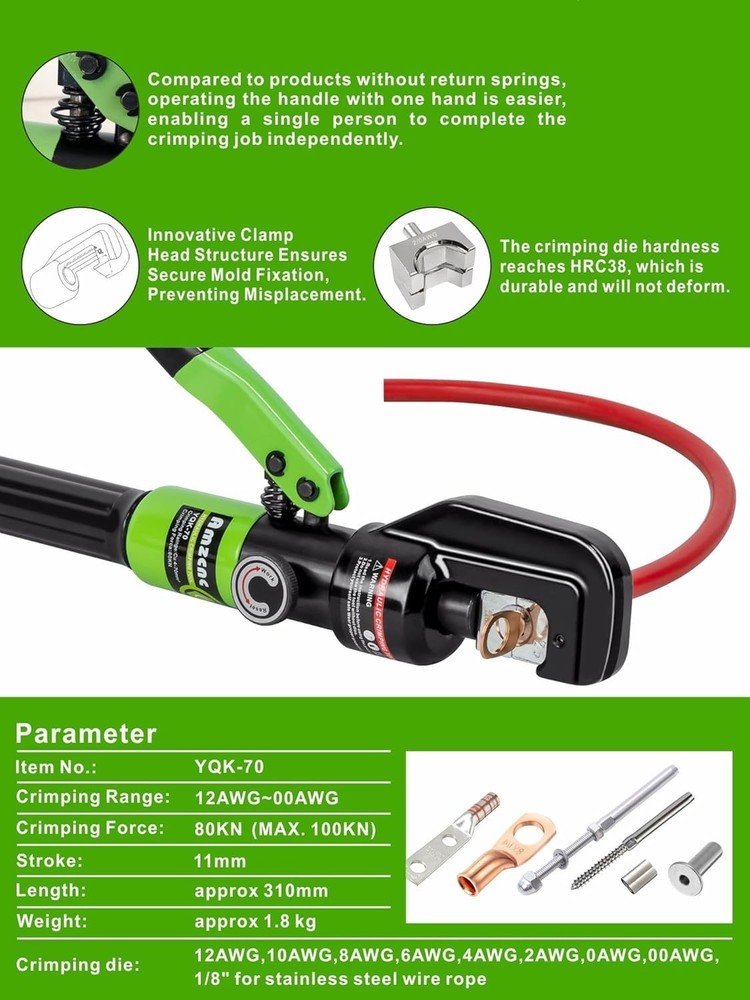 10 Tons Hydraulic Wire Battery Cable Lug Terminal Crimper Crimping Tool