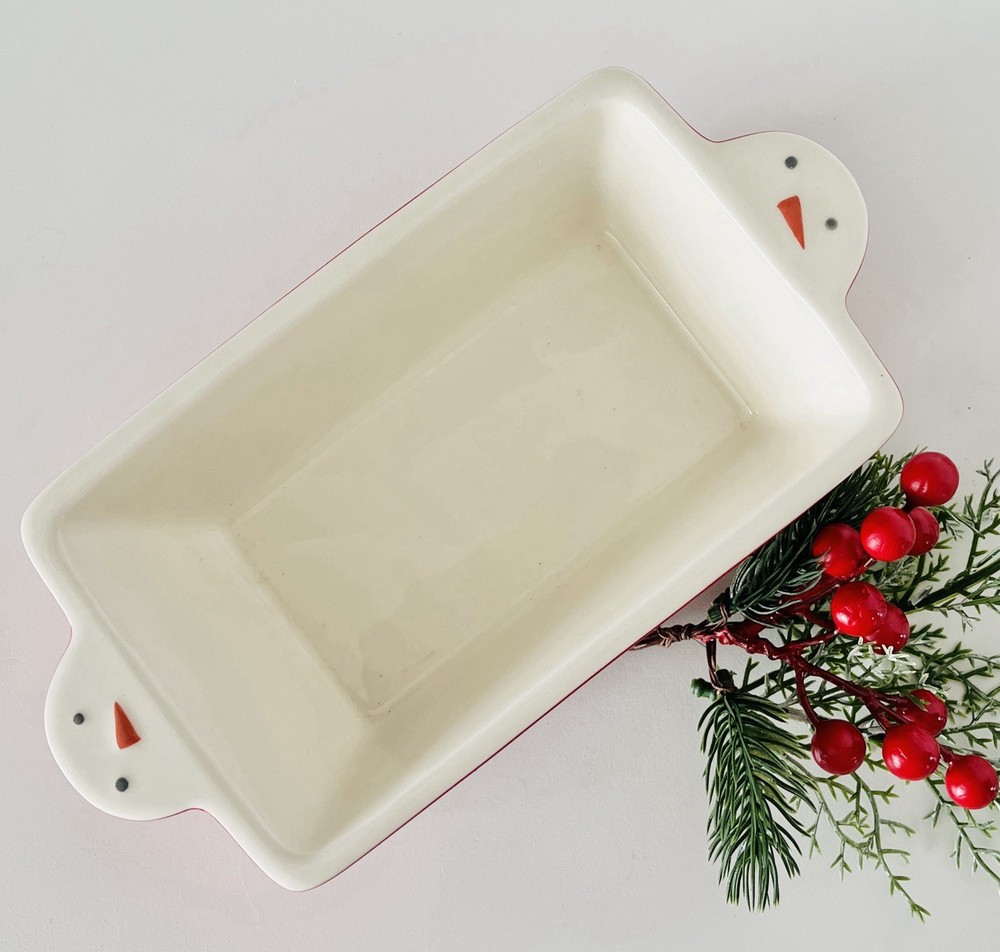 Hallmark Snowman Mini Ceramic Loaf Pan, 7”, Holiday / Christmas Bakeware