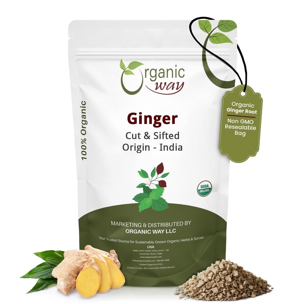 Organic Way Dried Ginger Root Cut & Sifted - Organic, Kosher & USDA Certified