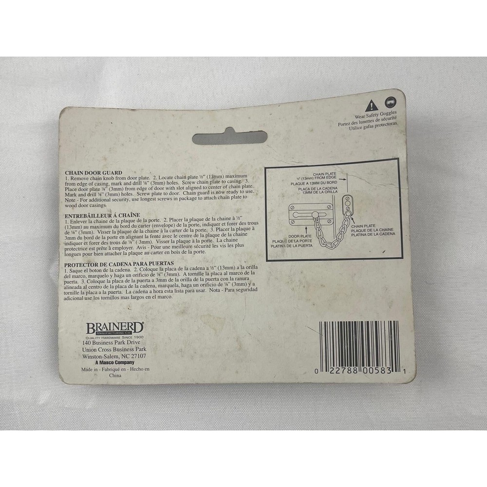 Brainerd Solid Brass Chain Door Guard Security Latch Polished Gold Finish 583XC