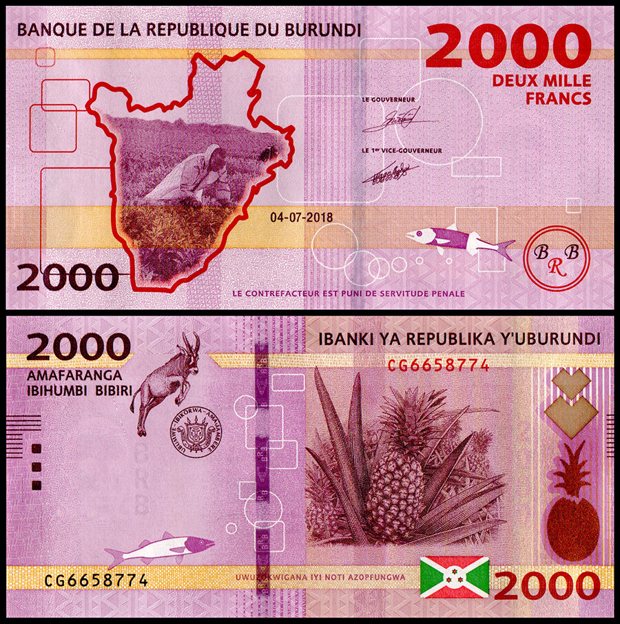 Burundi 2000 Francs, 2018, P-52a.2, UNC X 100 PCS Bundle Pack