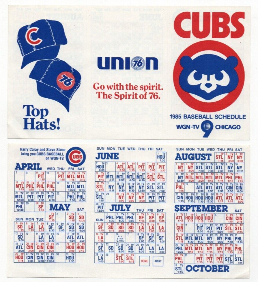 1985 Chicago Cubs Schedule - Union 76 - Unfolded