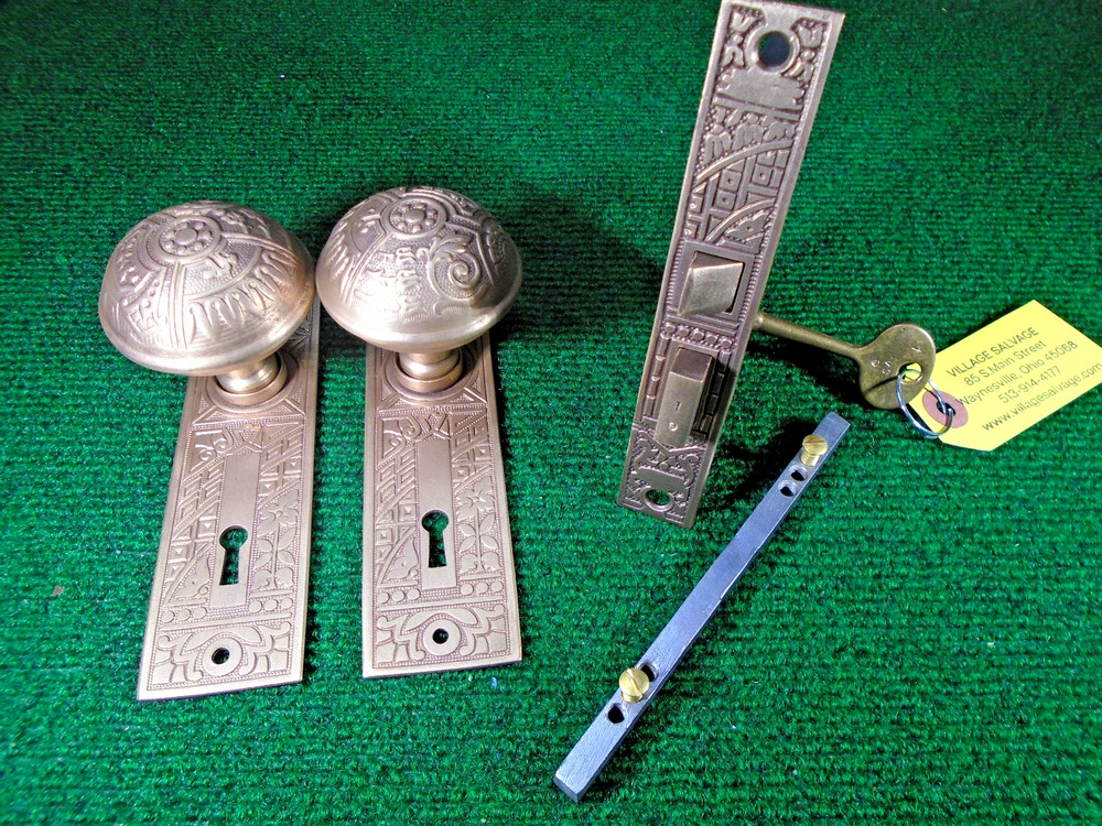 ONE COMPLETE CORBIN CEYLON BRASS MORTISE LOCK SET - FULLY RESTORED (20941)