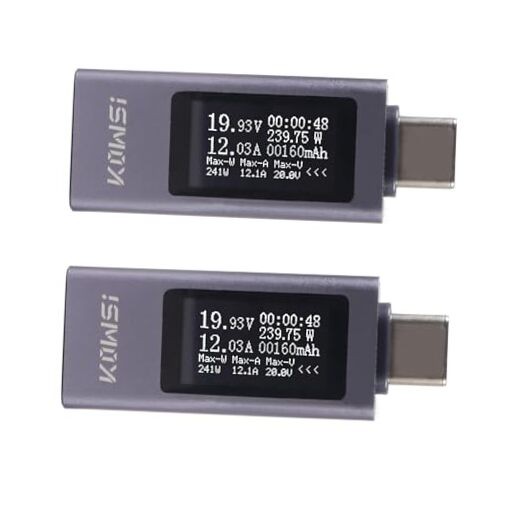 2Pcs USB C Tester Power Meter Digital Multimeter 4-30V 0-12A LCD Display Type