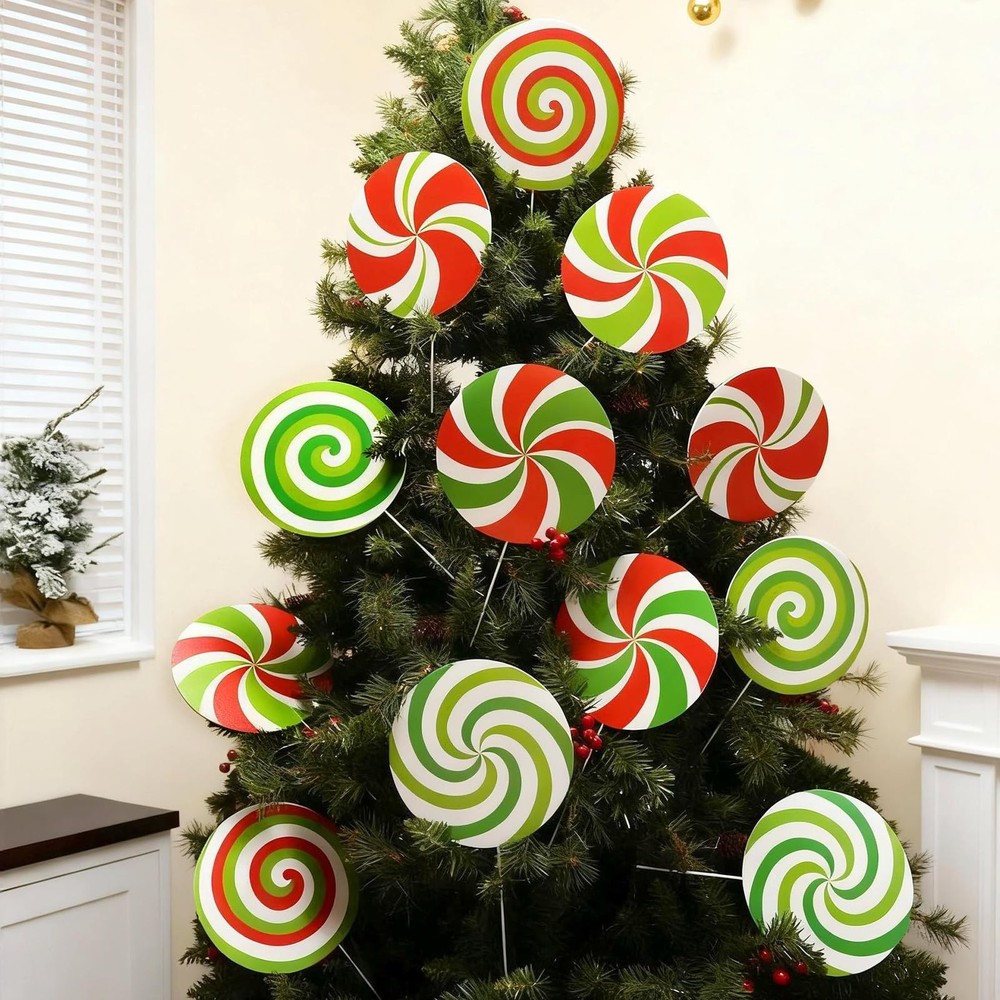 12Pcs Large Candy Christmas Tree 7.87 Inches In Diameter, Red Green