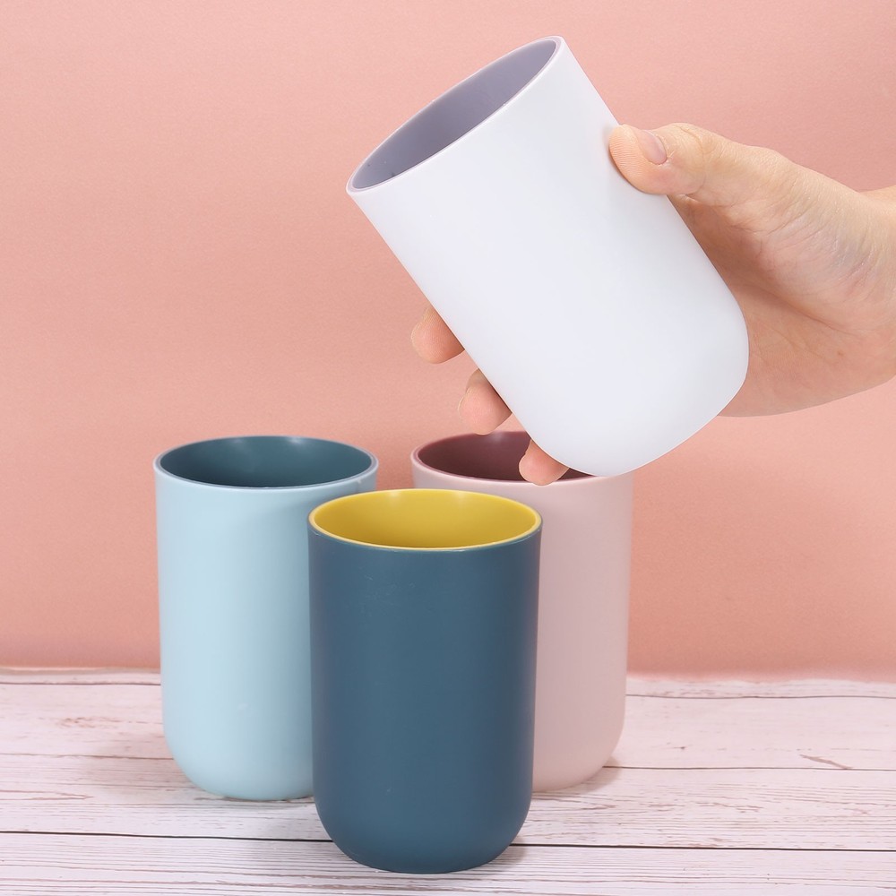 2pcs, Drinking Cups Unbreakable Bathroom Cup Toothbrush Holder Grey