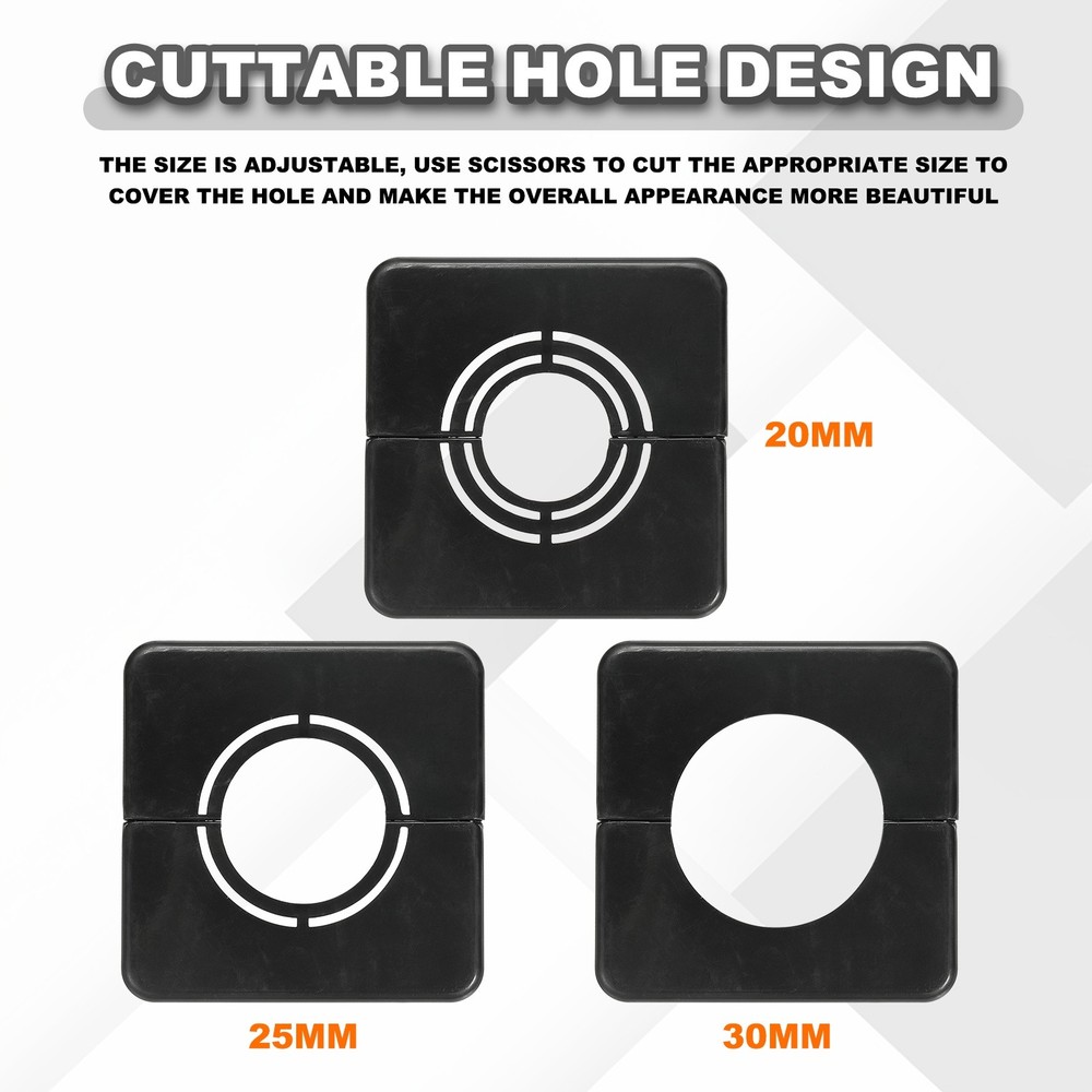 4pcs Wall Split Flange 0.79" Plastic Square Split Flange Pipe Cover, Black