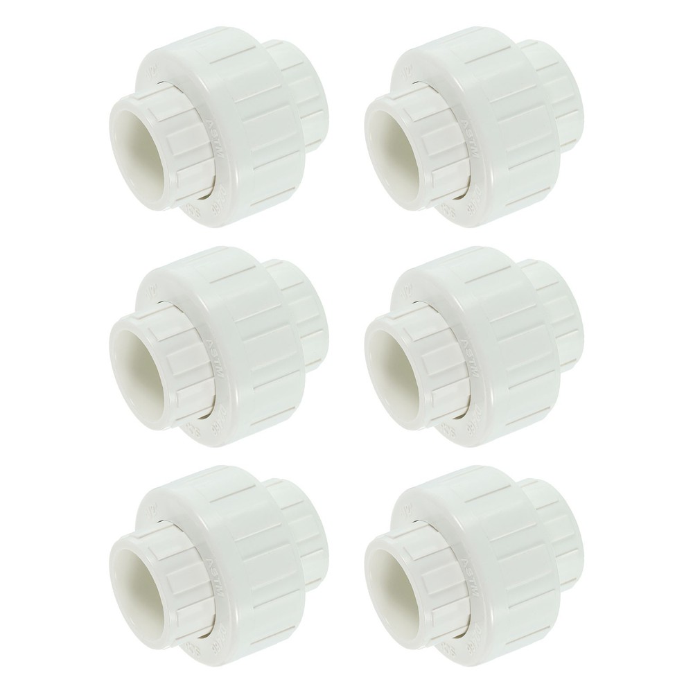 6Pcs 1/2" UPVC Union Coupling Pipe Fitting, UPVC Union Coupling Adapter, White