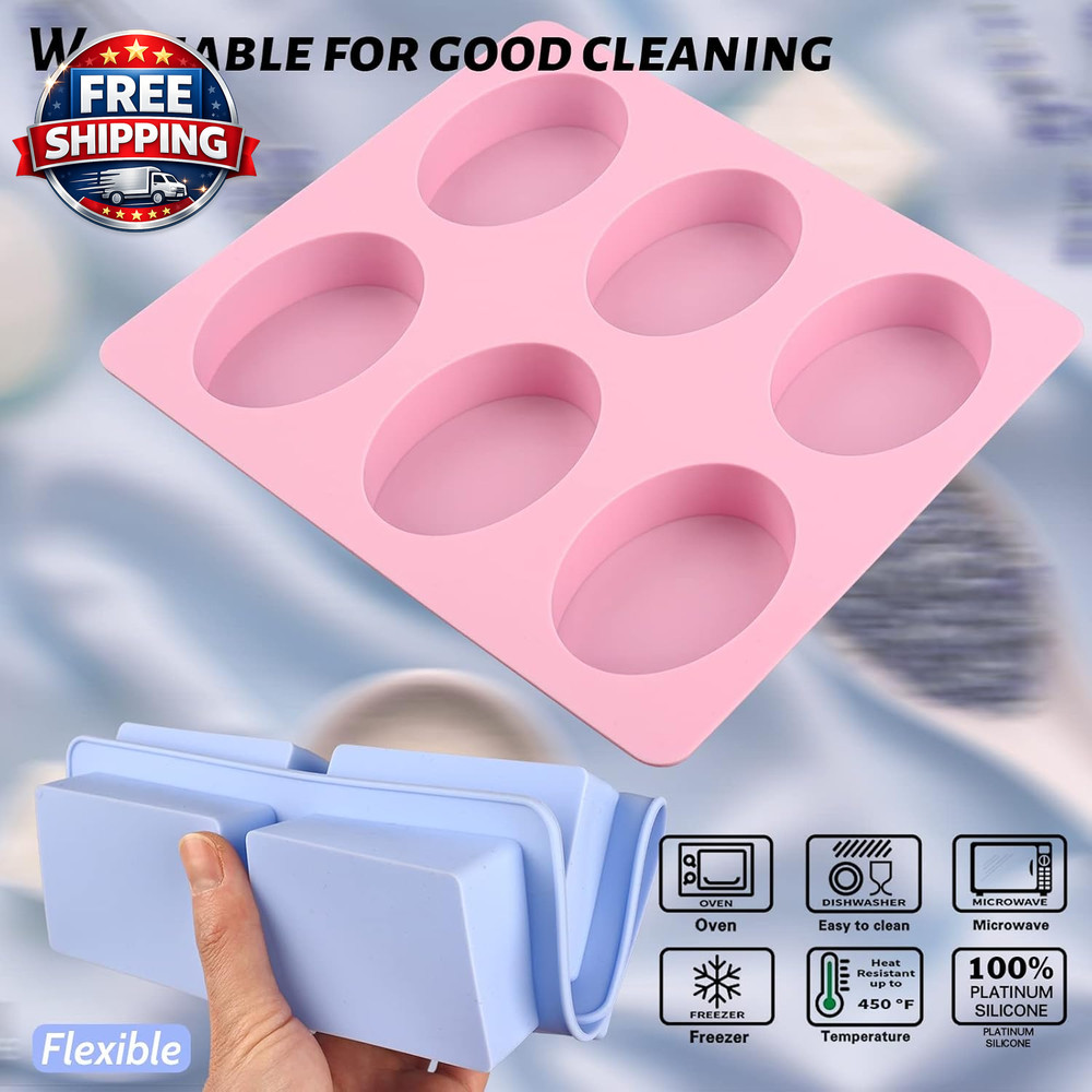 2 Pack Silicone Soap Molds - 6 Cavity Rectangle & Oval Loaf Molds