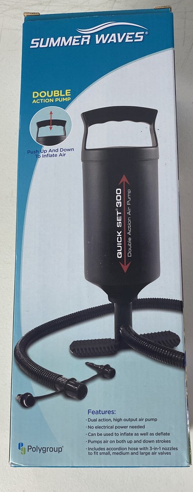 Summer Waves Quick Set 300 Hand Pump Pool Inflatables Double Action Adaptors
