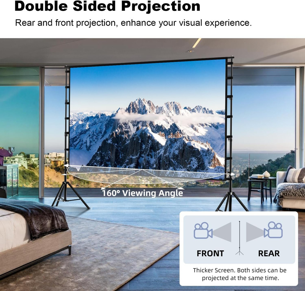 Projector Screen with Stand, 150 Inch Portable and Foldable Projection Screen 4