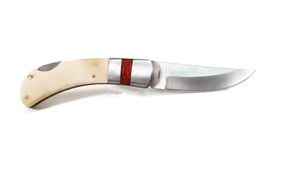 Real Bone Handle Lockback EDC Folding Pocket Knife w/Leather Sheath