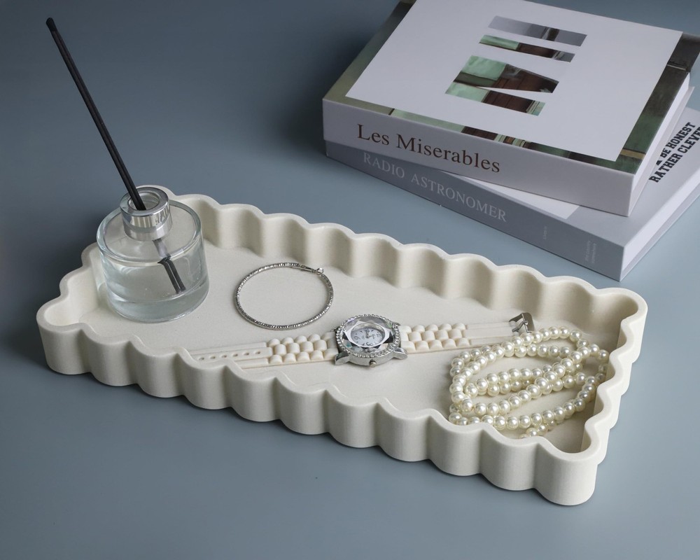 Wavy Edge Decorative Tray,Rectangular Concrete Tray for Coffee Table Decor,13...