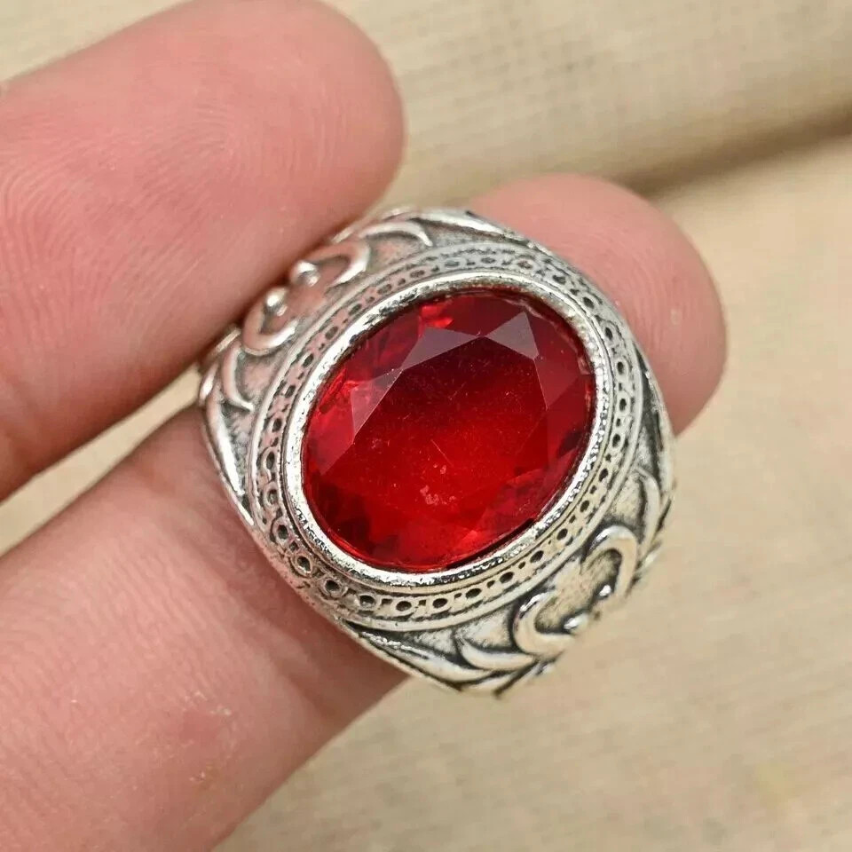 Solid 925 Sterling Silver Garnet Gemstone Ring Men's Beautiful Ring All Size S14