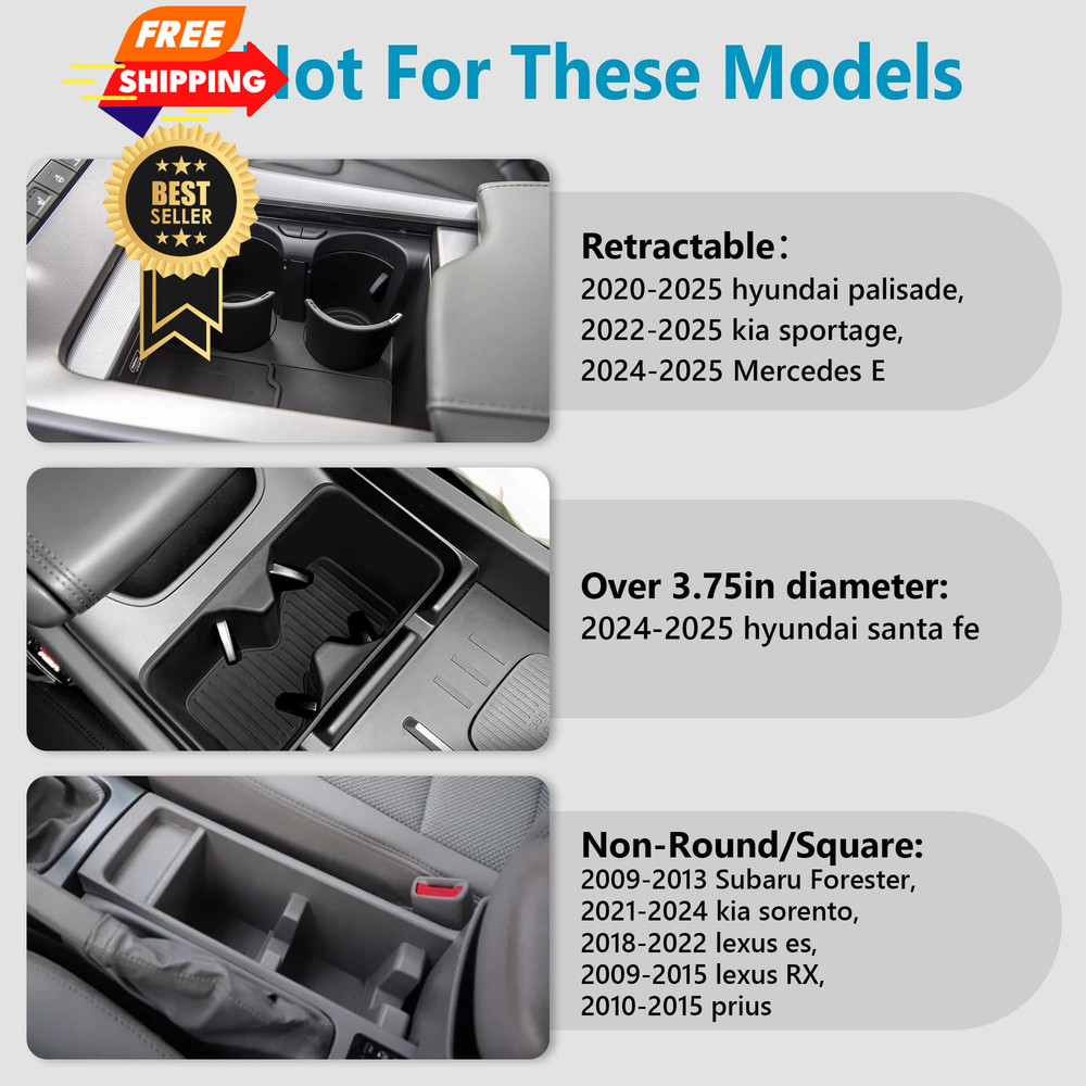 Seven Sparta Car Cup Holder Expander with Adjustable Base, Medium*1, Black