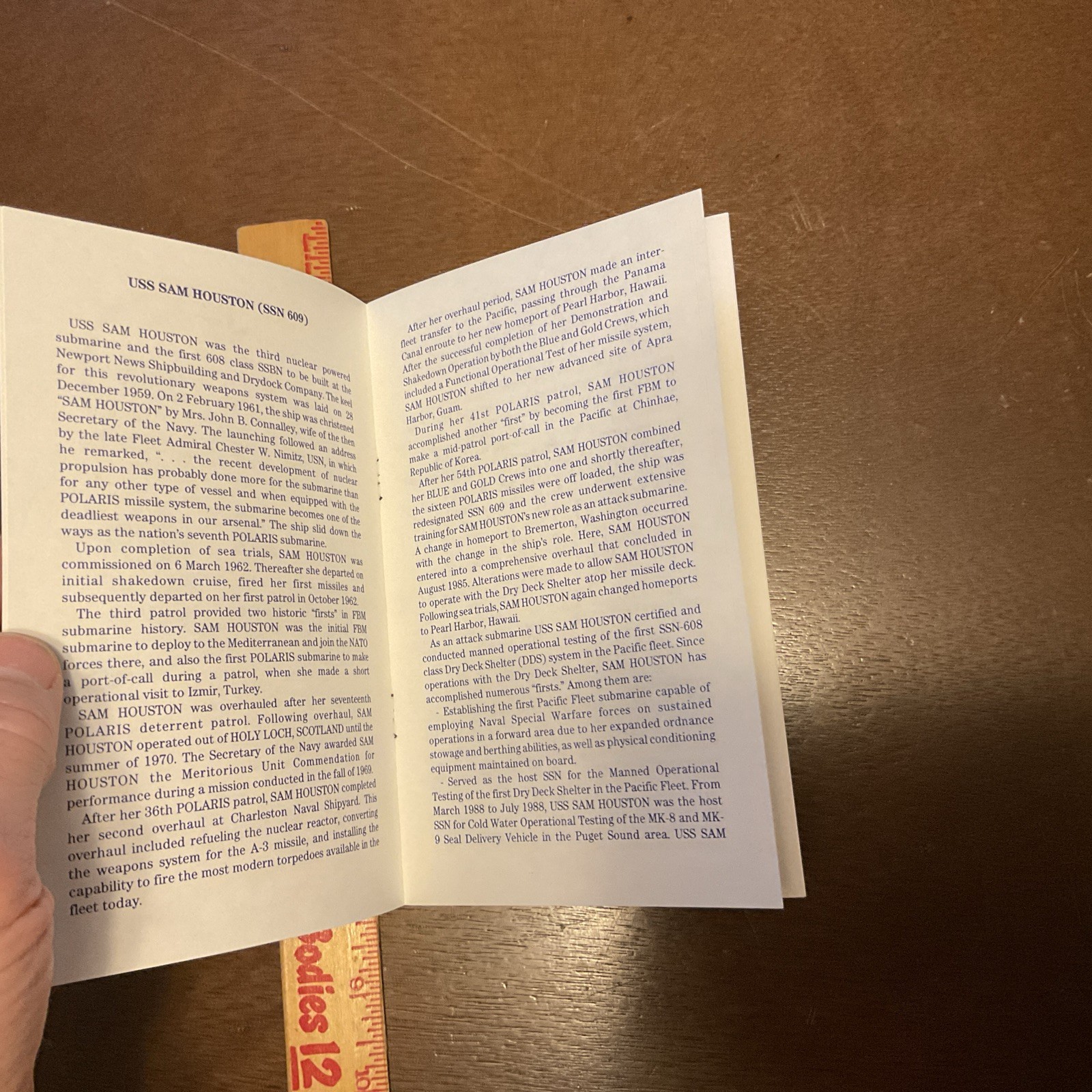 1991 Decommissioning Ceremony USS SAM HOUSTON SSN 609 Handout Pamphlet Vintage