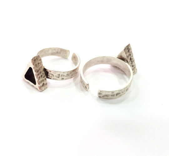 Hammered Triangle Blank Ring Setting Base Bezel Cabochon Antique Silver Brass