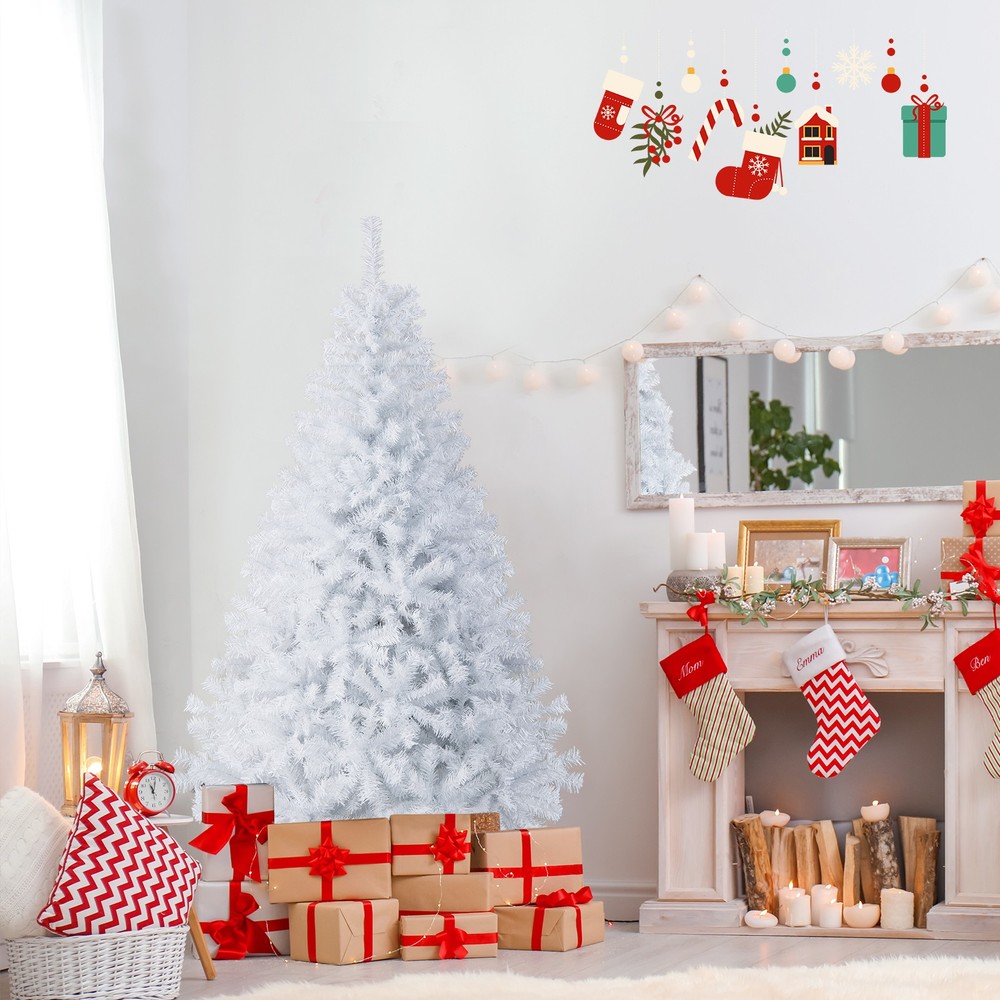 6ft White Christmas Tree Classic Pine Tree PVC Material Thicken Tips(White)