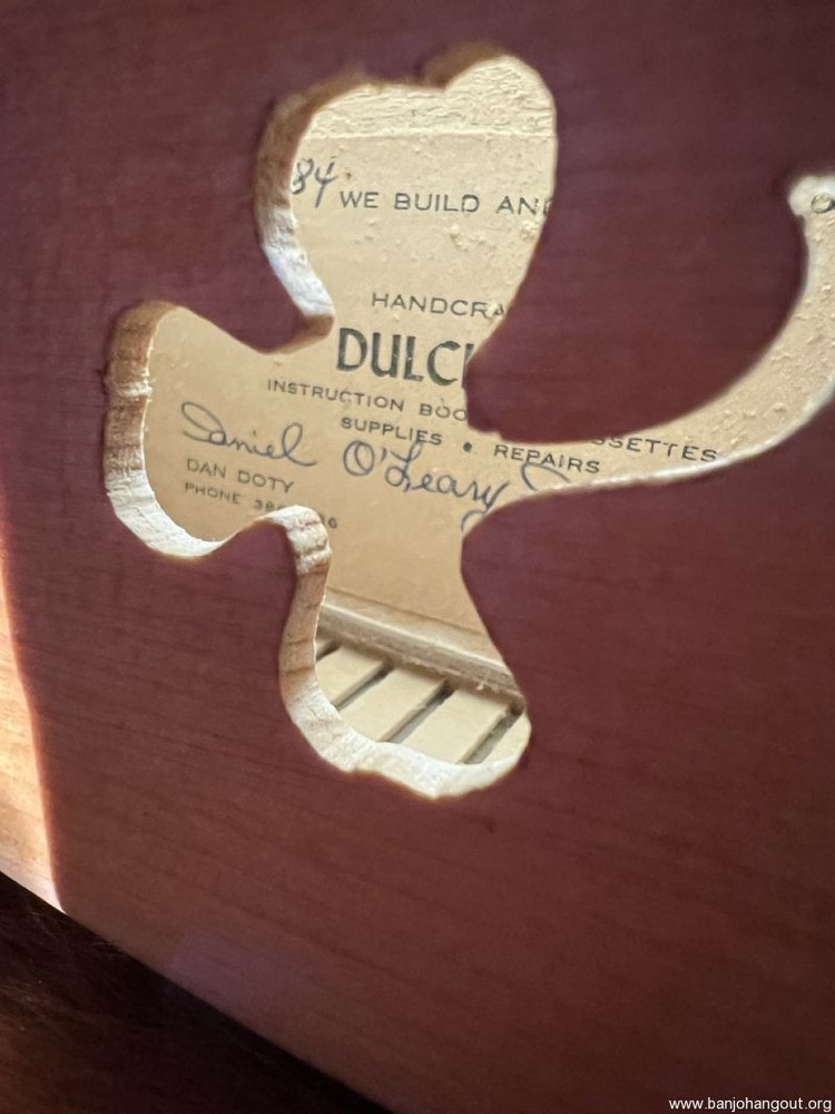 Daniel Doty mountain dulcimer with case and Doty papers