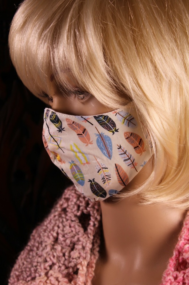 Feather Face Mask Native American Southwest Boho with Filter Pocket