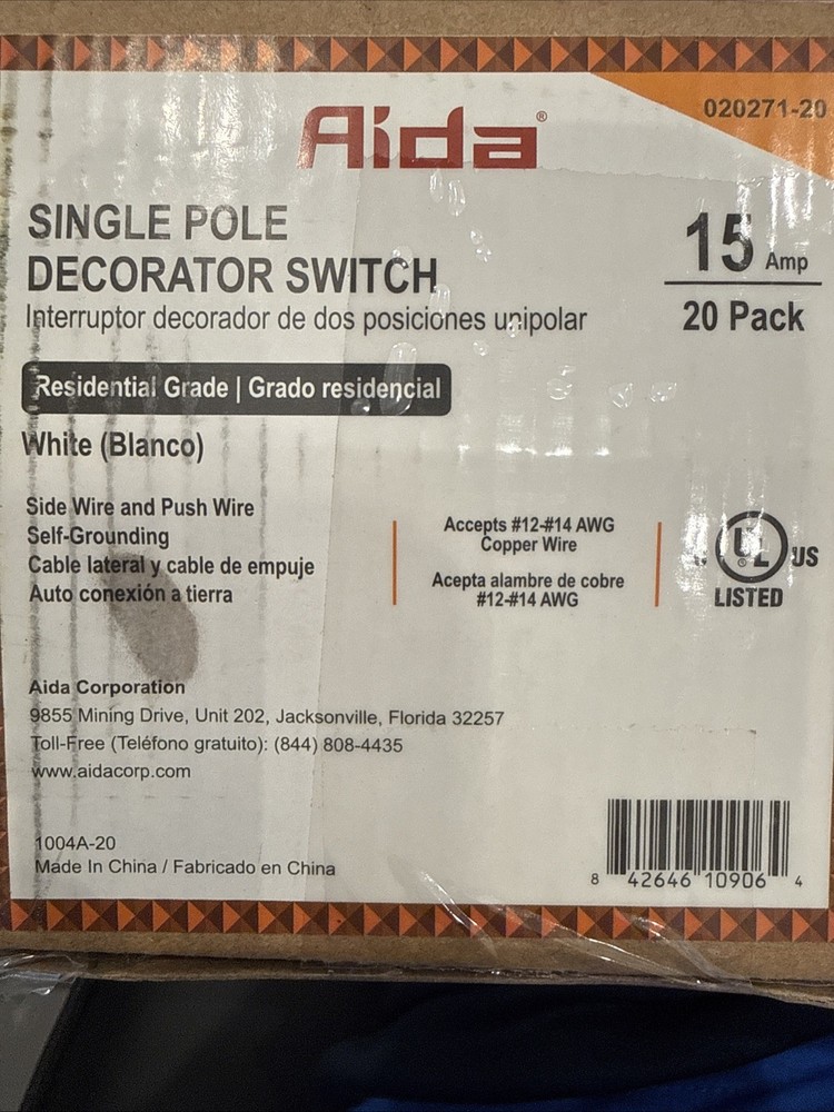 AIDA Matte White Single Pole Decorator Light Switch, 20 Pack
