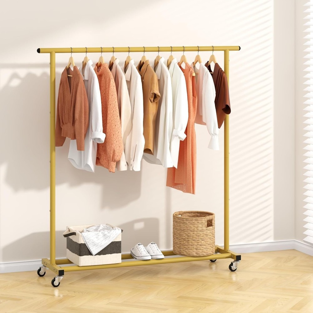 Gold Adjustable Rolling Clothing Rack - Space-Saving Organizer for Home & Retail