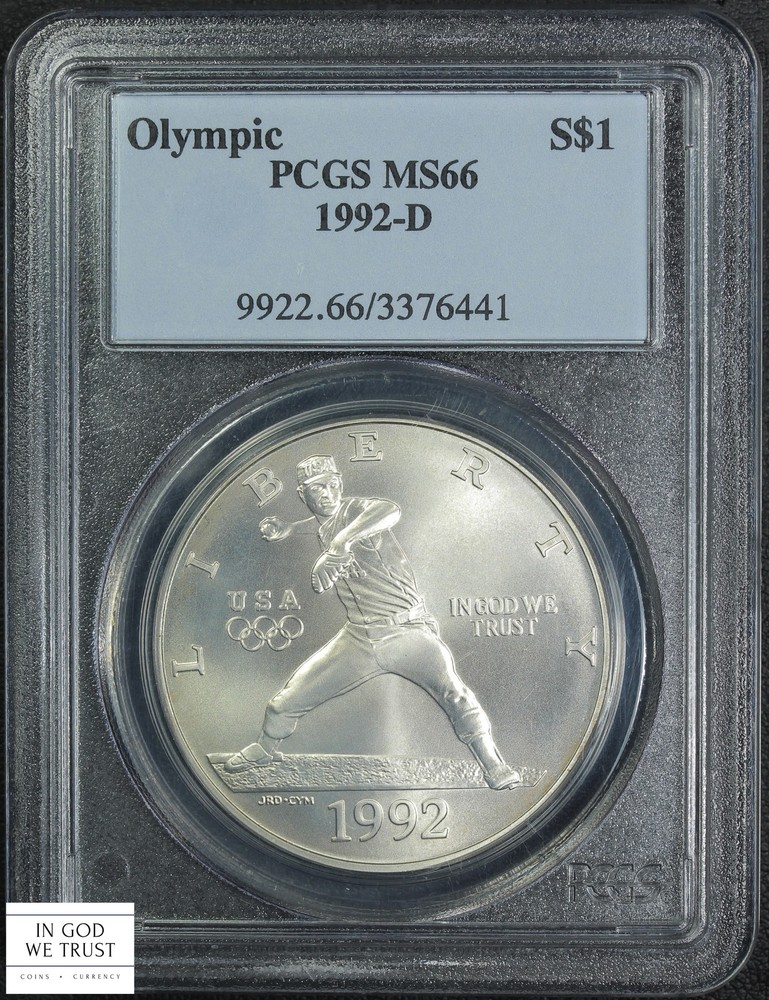 1992 D Olympics Baseball Commemorative Silver Dollar $1 PCGS MS 66