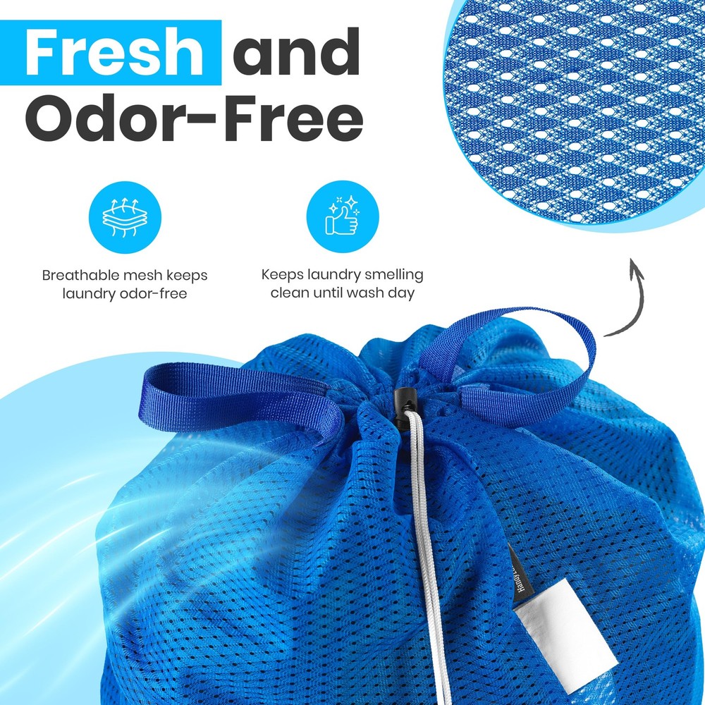 2 Pack Large Mesh Laundry Bags Heavy Duty Handles Drawstring Blue Sack