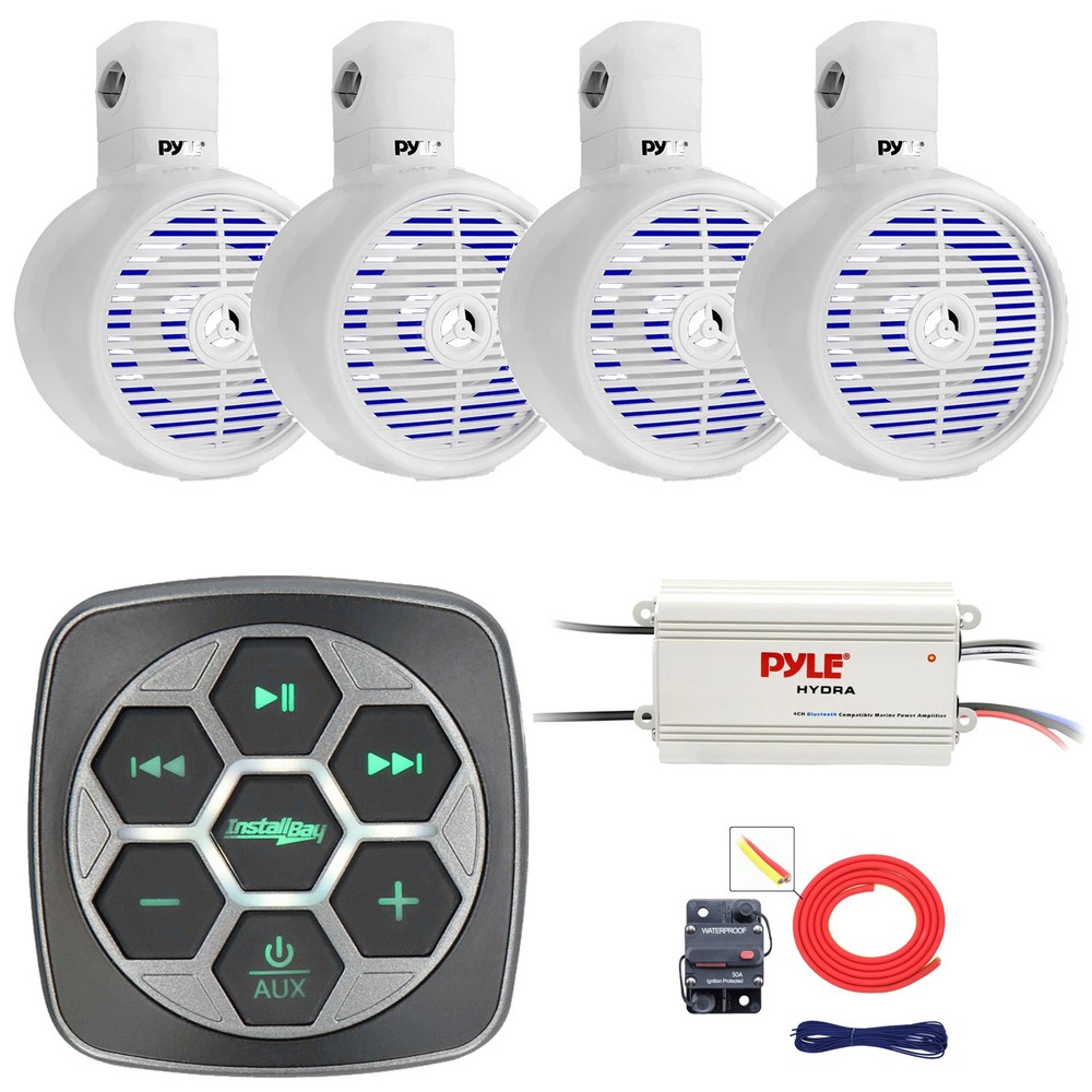 Metra Bluetooth 3-Zone Controller, 4x 6.5" 200W Wakeboard LED Speakers, Amp, Kit