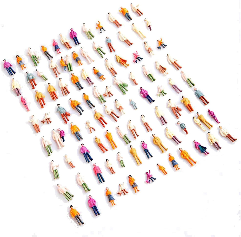 100 Pcs HO Scale Hand Painted Tiny People Models, Mixed Poses (1:100)