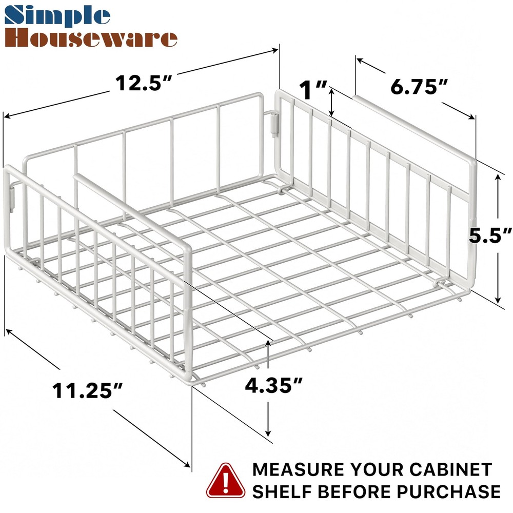Under Shelf Basket, White – 2-Pack Space-Saving Storage Organizer for Kitchen...
