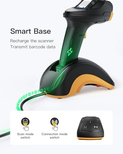 Bluetooth Barcode Scanner, 2D 1D Wireless Handheld Scanner, QR Code Scanner,