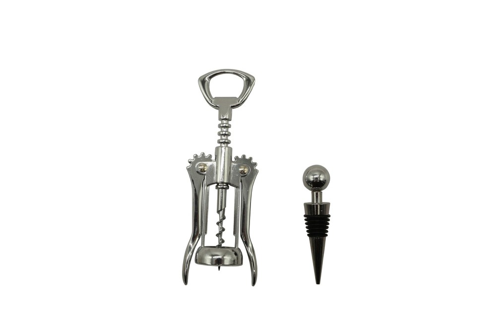 Stainless Steel Wing Corkscrew and Wine Stopper Set, Silver