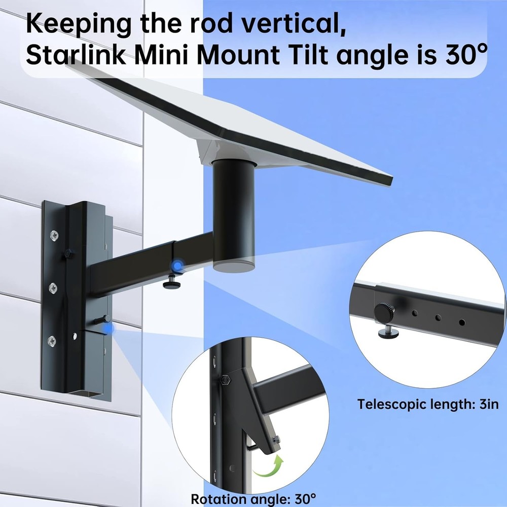 Adjustable Starlink Mini Mount Kit With Adapter - Heavy Duty Wall, Black