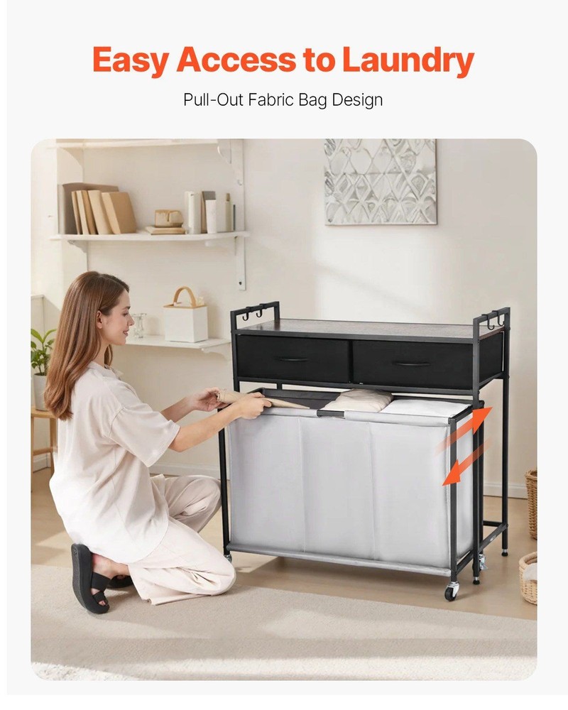 Modern Laundry Organizer with 3 Roomy Sections and Load-Bearing Top