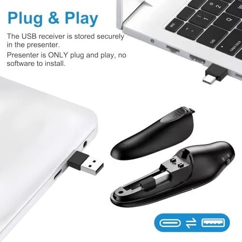 USB/Type-C 2 in 1 Presentation Clicker for PowerPoint Presentation Black