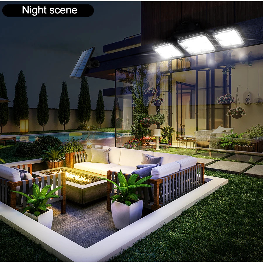 3-Head 50000LM LED Solar Motion Sensor Outdoor Security Light Waterproof