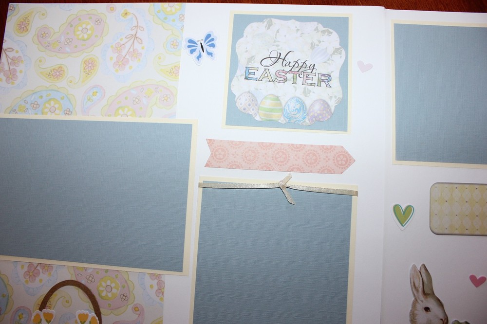 Easter scrapbook pages 2 each 12 x 12 handmade assembled premade Spring, Bunny