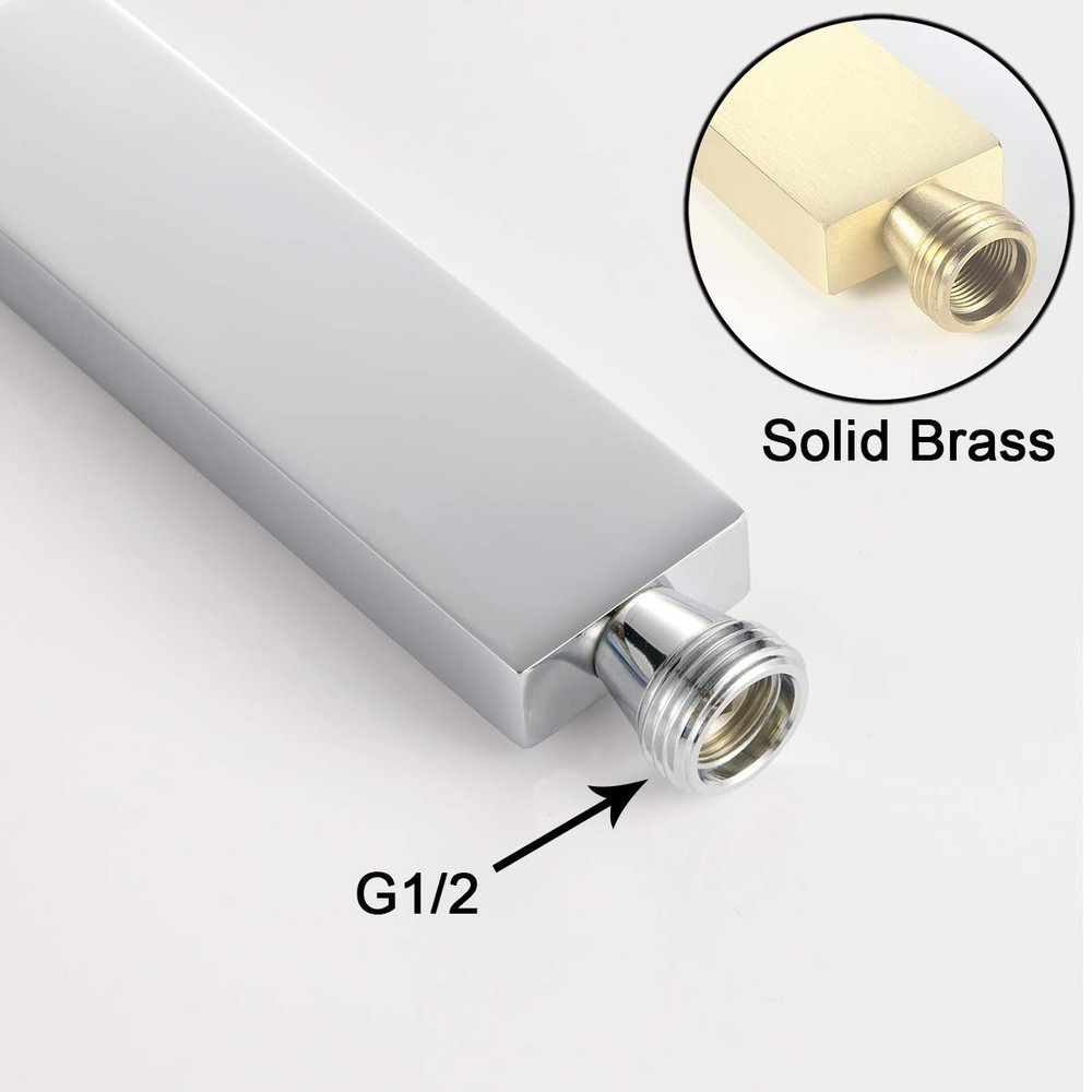 Square Solid Brass Hand Held Shower Head With Wall Connector Holder Chrome