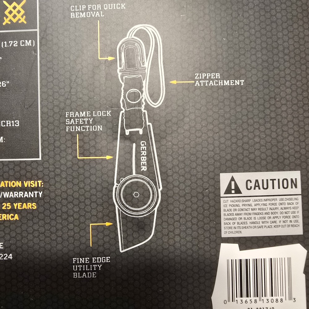GERBER GDC ZIP BLADE ZIPPER PULL EDC FRAME LOCK KNIFE .68" BLADE