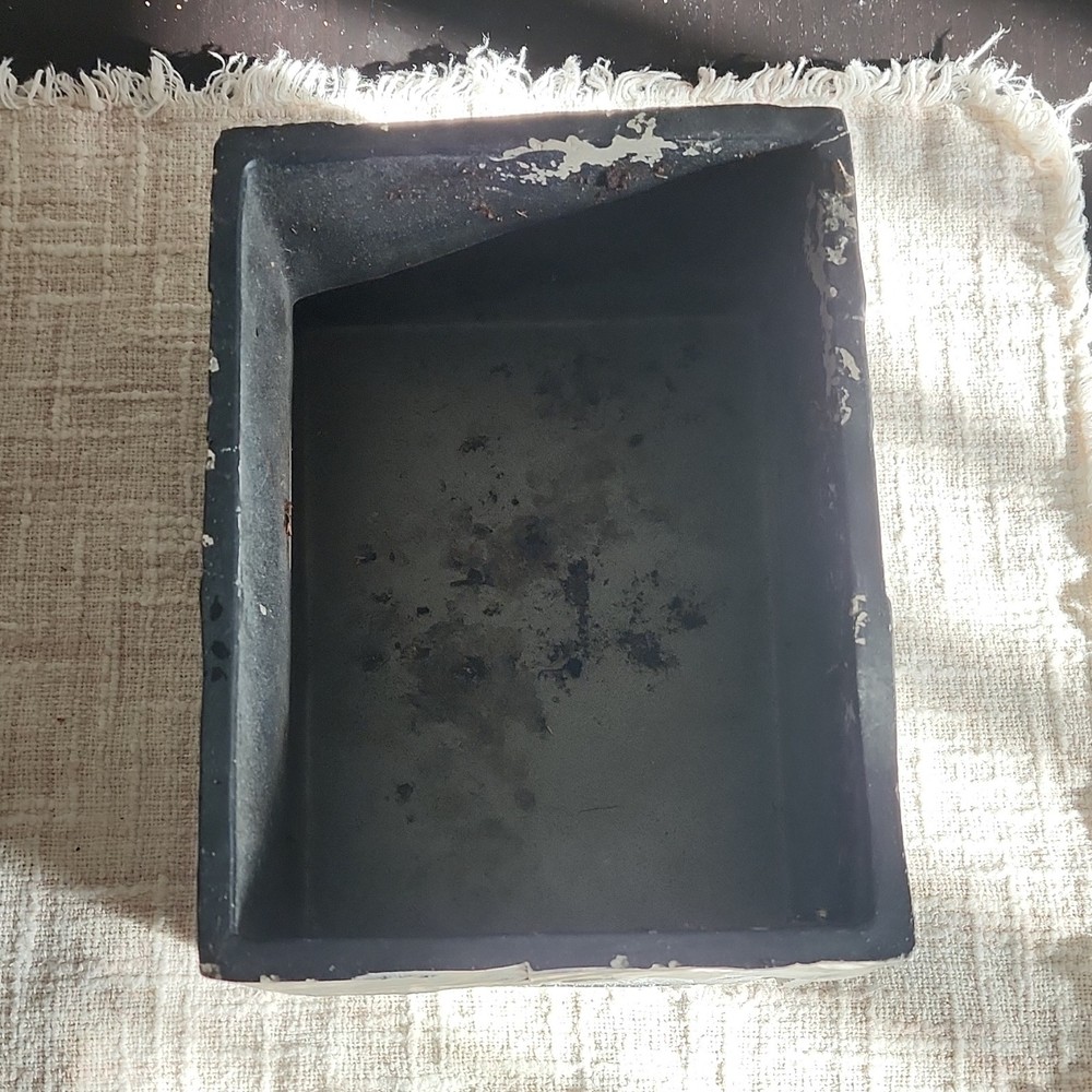 Rectangular Black Stone Outdoor Planter Matte Finish Stone Block Pattern