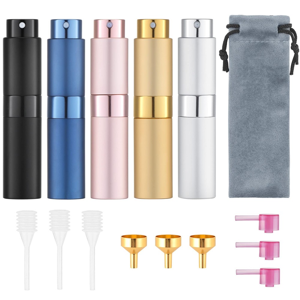 5 Pack Travel Perfume Atomizer Refillable 8ml Cologne Sprayer Mini Multi Color