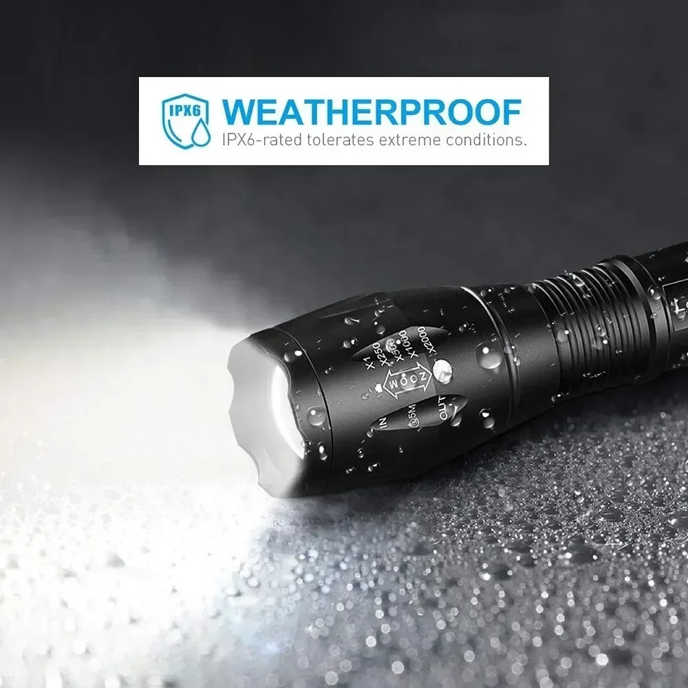 Super-Bright 90000LM LED Tactical Flashlight 5 Modes Zoomable Torch Searchlight